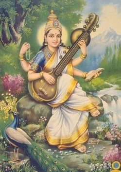 Saraswati, die Shakti Brahmas, Schöpferin der Künste und der Musik
